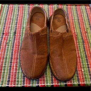 Double H Suede Mules, Size 6.5, Cognac